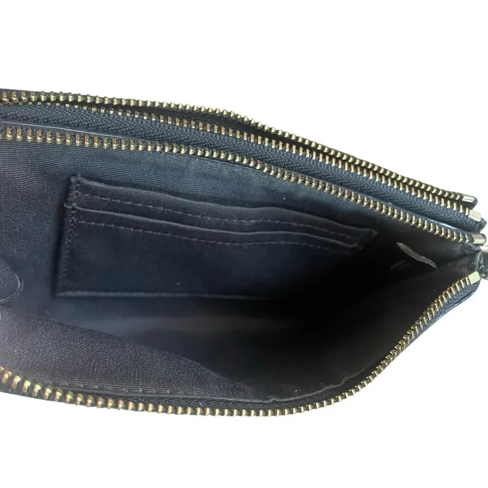 COACH 87590 Double Corner Zip Wristlet Wallet Gray Pebbled Leather Gold Tone